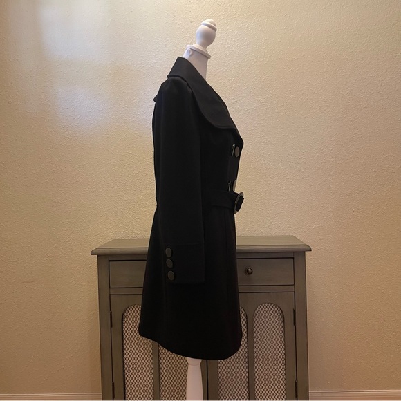 Worthington Petite Black Fitted Double-Breasted Belted Wool Blend Dress Coat PS - Picture 2 of 16